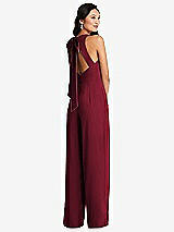 Front View Thumbnail - Burgundy & Cabernet Cutout Open-Back Halter Jumpsuit with Scarf Tie