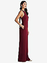 Side View Thumbnail - Burgundy & Cabernet Cutout Open-Back Halter Jumpsuit with Scarf Tie