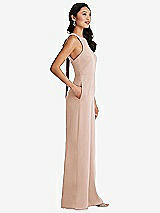 Side View Thumbnail - Cameo & Cabernet Cutout Open-Back Halter Jumpsuit with Scarf Tie