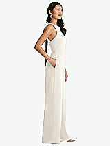 Side View Thumbnail - Ivory & Cabernet Cutout Open-Back Halter Jumpsuit with Scarf Tie