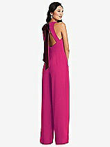 Front View Thumbnail - Think Pink & Cabernet Cutout Open-Back Halter Jumpsuit with Scarf Tie