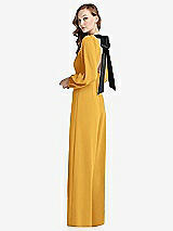 Alt View 1 Thumbnail - NYC Yellow & Black Bishop Sleeve Open-Back Jumpsuit with Scarf Tie