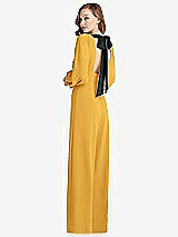 Front View Thumbnail - NYC Yellow & Black Bishop Sleeve Open-Back Jumpsuit with Scarf Tie