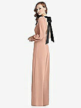 Alt View 1 Thumbnail - Pale Peach & Black Bishop Sleeve Open-Back Jumpsuit with Scarf Tie