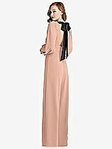 Front View Thumbnail - Pale Peach & Black Bishop Sleeve Open-Back Jumpsuit with Scarf Tie