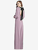 Front View Thumbnail - Suede Rose & Black Bishop Sleeve Open-Back Jumpsuit with Scarf Tie