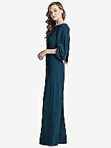 Side View Thumbnail - Atlantic Blue & Black Bishop Sleeve Open-Back Jumpsuit with Scarf Tie