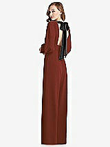 Front View Thumbnail - Auburn Moon & Black Bishop Sleeve Open-Back Jumpsuit with Scarf Tie