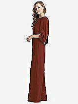 Side View Thumbnail - Auburn Moon & Black Bishop Sleeve Open-Back Jumpsuit with Scarf Tie