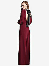 Front View Thumbnail - Burgundy & Black Bishop Sleeve Open-Back Jumpsuit with Scarf Tie