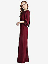 Side View Thumbnail - Burgundy & Black Bishop Sleeve Open-Back Jumpsuit with Scarf Tie