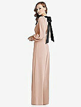 Alt View 1 Thumbnail - Cameo & Black Bishop Sleeve Open-Back Jumpsuit with Scarf Tie