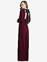 Front View Thumbnail - Cabernet & Black Bishop Sleeve Open-Back Jumpsuit with Scarf Tie