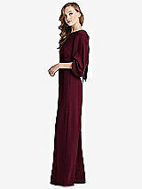 Side View Thumbnail - Cabernet & Black Bishop Sleeve Open-Back Jumpsuit with Scarf Tie