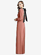 Alt View 1 Thumbnail - Desert Rose & Black Bishop Sleeve Open-Back Jumpsuit with Scarf Tie
