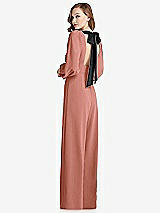 Front View Thumbnail - Desert Rose & Black Bishop Sleeve Open-Back Jumpsuit with Scarf Tie