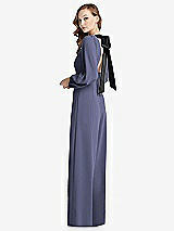 Alt View 1 Thumbnail - French Blue & Black Bishop Sleeve Open-Back Jumpsuit with Scarf Tie