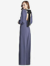 Front View Thumbnail - French Blue & Black Bishop Sleeve Open-Back Jumpsuit with Scarf Tie