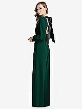 Alt View 1 Thumbnail - Hunter Green & Black Bishop Sleeve Open-Back Jumpsuit with Scarf Tie