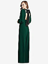 Front View Thumbnail - Hunter Green & Black Bishop Sleeve Open-Back Jumpsuit with Scarf Tie