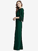 Side View Thumbnail - Hunter Green & Black Bishop Sleeve Open-Back Jumpsuit with Scarf Tie