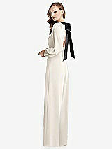 Alt View 1 Thumbnail - Ivory & Black Bishop Sleeve Open-Back Jumpsuit with Scarf Tie