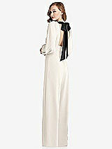 Front View Thumbnail - Ivory & Black Bishop Sleeve Open-Back Jumpsuit with Scarf Tie