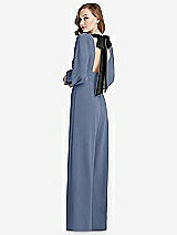 Front View Thumbnail - Larkspur Blue & Black Bishop Sleeve Open-Back Jumpsuit with Scarf Tie