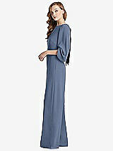 Side View Thumbnail - Larkspur Blue & Black Bishop Sleeve Open-Back Jumpsuit with Scarf Tie