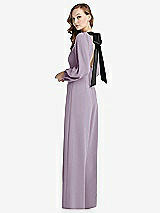 Alt View 1 Thumbnail - Lilac Haze & Black Bishop Sleeve Open-Back Jumpsuit with Scarf Tie