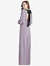 Front View Thumbnail - Lilac Haze & Black Bishop Sleeve Open-Back Jumpsuit with Scarf Tie