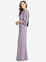 Side View Thumbnail - Lilac Haze & Black Bishop Sleeve Open-Back Jumpsuit with Scarf Tie