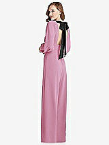 Front View Thumbnail - Powder Pink & Black Bishop Sleeve Open-Back Jumpsuit with Scarf Tie