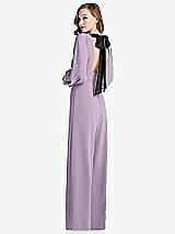 Front View Thumbnail - Pale Purple & Black Bishop Sleeve Open-Back Jumpsuit with Scarf Tie