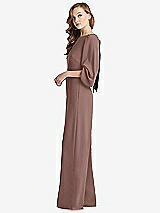 Side View Thumbnail - Sienna & Black Bishop Sleeve Open-Back Jumpsuit with Scarf Tie