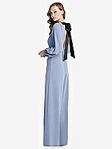 Alt View 1 Thumbnail - Sky Blue & Black Bishop Sleeve Open-Back Jumpsuit with Scarf Tie
