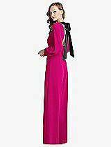 Alt View 1 Thumbnail - Think Pink & Black Bishop Sleeve Open-Back Jumpsuit with Scarf Tie