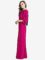 Side View Thumbnail - Think Pink & Black Bishop Sleeve Open-Back Jumpsuit with Scarf Tie