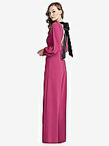 Alt View 1 Thumbnail - Tea Rose & Black Bishop Sleeve Open-Back Jumpsuit with Scarf Tie