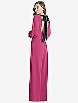 Front View Thumbnail - Tea Rose & Black Bishop Sleeve Open-Back Jumpsuit with Scarf Tie