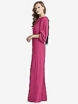 Side View Thumbnail - Tea Rose & Black Bishop Sleeve Open-Back Jumpsuit with Scarf Tie