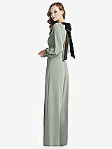 Alt View 1 Thumbnail - Willow Green & Black Bishop Sleeve Open-Back Jumpsuit with Scarf Tie