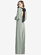 Front View Thumbnail - Willow Green & Black Bishop Sleeve Open-Back Jumpsuit with Scarf Tie