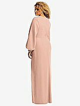 Rear View Thumbnail - Pale Peach Long Puff Sleeve V-Neck Trumpet Gown