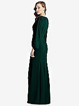 Alt View 3 Thumbnail - Evergreen Long Puff Sleeve V-Neck Trumpet Gown