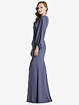 Alt View 2 Thumbnail - French Blue Long Puff Sleeve V-Neck Trumpet Gown