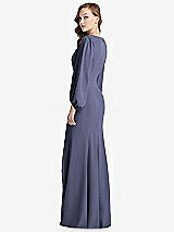 Alt View 3 Thumbnail - French Blue Long Puff Sleeve V-Neck Trumpet Gown