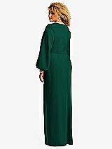 Rear View Thumbnail - Hunter Green Long Puff Sleeve V-Neck Trumpet Gown