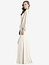 Alt View 2 Thumbnail - Ivory Long Puff Sleeve V-Neck Trumpet Gown