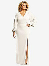 Front View Thumbnail - Ivory Long Puff Sleeve V-Neck Trumpet Gown